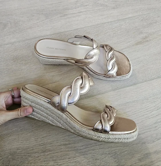 Stuart Weitzman Twist Espadrille Wedge Sandals Rose Gold, Size 9.5 - Picture 5 of 9